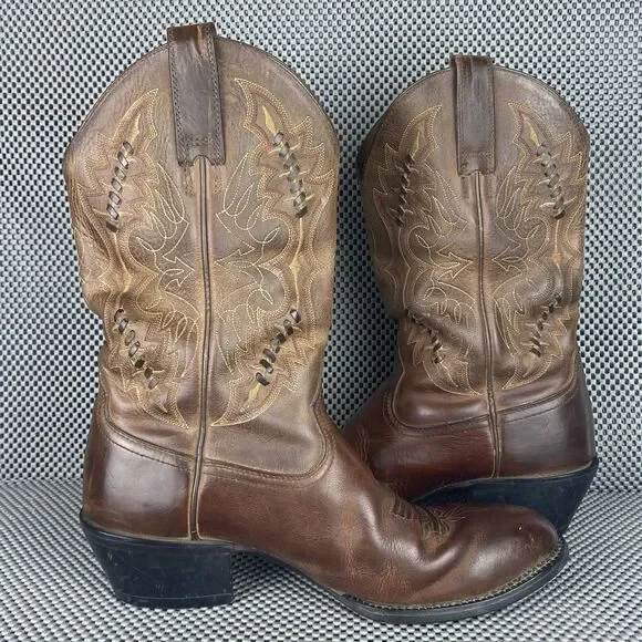 Ariat Cowboy Boots Mens Size 9.5 D Brown Leather Western Round Toe Embroidered